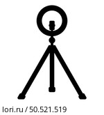 Led ring lamp on tripod with smartphone for phone studio photo light podcast concept equipment for streaming video icon black color vector illustration image flat style simple. Led ring lamp on tripod with smartphone for phone studio photo light podcast concept equipment for streaming video icon black color vector illustration image flat style. Стоковая иллюстрация, агентство Ingram Publishing / Фотобанк Лори
