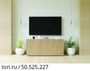 Furnished living room and wall mounted TV, 3D style. Стоковое фото, агентство Ingram Publishing / Фотобанк Лори