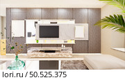 Furnished living room and wall mounted TV, 3D style. Стоковое фото, агентство Ingram Publishing / Фотобанк Лори