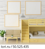 Bedroom with bunk bed and picture wall frame, 3d style. Стоковое фото, агентство Ingram Publishing / Фотобанк Лори