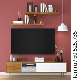 Furnished living room and wall mounted TV, 3D style. Стоковое фото, агентство Ingram Publishing / Фотобанк Лори