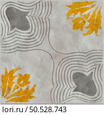 Watercolor illustration of portuguese ceramic tiles pattern. Single square tile. Стоковое фото, агентство Ingram Publishing / Фотобанк Лори