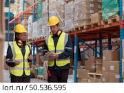 Warehouse foreman and employees Check the imported products in the central warehouse. before delivering to each region’s distribution centers. Стоковое фото, агентство Ingram Publishing / Фотобанк Лори