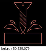 Neon self-tapping screw is screwed into the material shavings scatter red color vector illustration image flat style light. Neon self-tapping screw is screwed into the material shavings scatter red color vector illustration image flat style. Стоковая иллюстрация, агентство Ingram Publishing / Фотобанк Лори