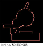 Neon miter saw bench steel cut off machine carpentry workshop concept red color vector illustration image flat style light. Neon miter saw bench steel cut off machine carpentry workshop concept red color vector illustration image flat style. Стоковая иллюстрация, агентство Ingram Publishing / Фотобанк Лори