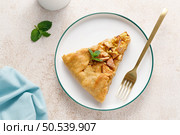 Apple pie slice with cinnamon and lemon zest on a plate. Стоковое фото, агентство Ingram Publishing / Фотобанк Лори