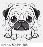 Cute pug dog. Vector illustration in doodle style. Стоковая иллюстрация, агентство Ingram Publishing / Фотобанк Лори
