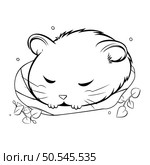 Cute hamster sleeping on a plate. Black and white vector illustration. Стоковая иллюстрация, агентство Ingram Publishing / Фотобанк Лори