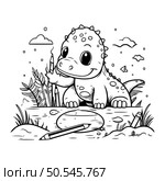 Cute Cartoon Dinosaur. Vector illustration for coloring book or page. Стоковая иллюстрация, агентство Ingram Publishing / Фотобанк Лори