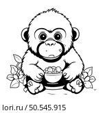 Monkey Cartoon Mascot Character Monochrome Vector Illustration. Стоковая иллюстрация, агентство Ingram Publishing / Фотобанк Лори