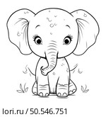 Cute Cartoon Elephant. Vector illustration for coloring book for kids. Стоковая иллюстрация, агентство Ingram Publishing / Фотобанк Лори