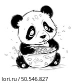 Vector illustration of a cute cartoon panda with a bowl of food. Стоковая иллюстрация, агентство Ingram Publishing / Фотобанк Лори