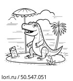 Cute cartoon crocodile on the beach. Vector illustration for coloring book. Стоковая иллюстрация, агентство Ingram Publishing / Фотобанк Лори