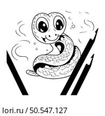 Cute cartoon snake. Black and white vector illustration for coloring book. Стоковая иллюстрация, агентство Ingram Publishing / Фотобанк Лори