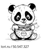 Vector illustration of a cute panda eating a bowl of rice. Стоковая иллюстрация, агентство Ingram Publishing / Фотобанк Лори