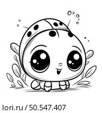 Cute cartoon ladybug. Black and white vector illustration for coloring book. Стоковая иллюстрация, агентство Ingram Publishing / Фотобанк Лори