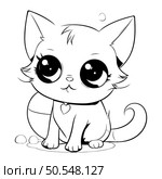 Cute cartoon cat. Vector illustration for coloring book or page. Стоковая иллюстрация, агентство Ingram Publishing / Фотобанк Лори