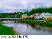 Торжок. Вид на Тверецкую набережную и реку Тверцу. Torzhok. View of the Tveretskaya Embankment and the Tvertsa River. Стоковое фото, фотограф Станислав Самойлов / Фотобанк Лори