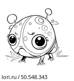 Cute cartoon ladybug. Black and white vector illustration for coloring book. Стоковая иллюстрация, агентство Ingram Publishing / Фотобанк Лори