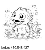 Black and White Cartoon Illustration of Cute Dinosaur Fantasy Character Coloring Book. Стоковая иллюстрация, агентство Ingram Publishing / Фотобанк Лори