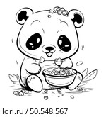 Cute cartoon panda eating from a bowl of cereals. Стоковая иллюстрация, агентство Ingram Publishing / Фотобанк Лори