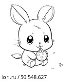 Cute cartoon bunny with a cookie. Coloring book for children. Стоковая иллюстрация, агентство Ingram Publishing / Фотобанк Лори