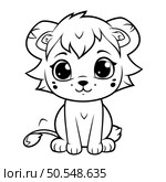 Black and White Cartoon Illustration of Cute Lion Animal Character Coloring Book. Стоковая иллюстрация, агентство Ingram Publishing / Фотобанк Лори