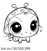 Cute cartoon ladybug. Black and white vector illustration for coloring book. Стоковая иллюстрация, агентство Ingram Publishing / Фотобанк Лори
