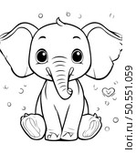 Black and White Cartoon Illustration of Cute Elephant Animal Character for Coloring Book. Стоковая иллюстрация, агентство Ingram Publishing / Фотобанк Лори