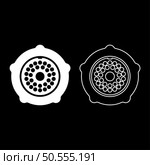 Grate for meat grinder plate mincer device for growing shallow of meat lattice with nut screw female screw pawl stop latch holder set icon white color vector illustration image simple solid fill outline contour line thin flat style. Grate for meat grinder plate mincer device for growing shallow of meat lattice with nut screw female screw pawl stop latch holder set icon white color vector illustration image solid fill outline contour line thin flat style. Стоковая иллюстрация, агентство Ingram Publishing / Фотобанк Лори