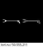 Long reach grabber litter picker gripper trash device pick up tool claw equipment arm hand set icon white color vector illustration image simple solid fill outline contour line thin flat style. Long reach grabber litter picker gripper trash device pick up tool claw equipment arm hand set icon white color vector illustration image solid fill outline contour line thin flat style. Стоковая иллюстрация, агентство Ingram Publishing / Фотобанк Лори