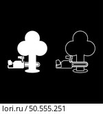 Chainsaw sawing tree woodchopper concept lumberjack arborist cutting deforestation prunes sprinking set icon white color vector illustration image simple solid fill outline contour line thin flat style. Chainsaw sawing board woodchopper concept lumberjack arborist cutting deforestation prunes sprinking set icon white color vector illustration image solid fill outline contour line thin flat style. Стоковая иллюстрация, агентство Ingram Publishing / Фотобанк Лори