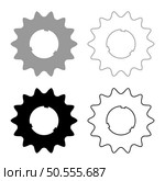 Cogset sprocket bicycle star gear service sprocket cogs wheel with teeth engages with chain set icon grey black color vector illustration image simple solid fill outline contour line thin flat style. Cogset sprocket bicycle star gear service sprocket cogs wheel with teeth engages with chain set icon grey black color vector illustration image solid fill outline contour line thin flat style. Стоковая иллюстрация, агентство Ingram Publishing / Фотобанк Лори