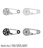Chain bicycle link bike motorcycle two element crankset cogwheel sprocket crank length with gear for bicycle cassette system bike set icon grey black color vector illustration image simple solid fill outline contour line thin flat style. Chain bicycle link bike motorcycle two element crankset cogwheel sprocket crank length with gear for bicycle cassette system bike set icon grey black color vector illustration image solid fill outline contour line thin flat style. Стоковая иллюстрация, агентство Ingram Publishing / Фотобанк Лори