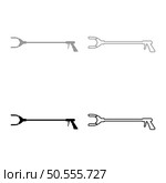 Long reach grabber litter picker gripper trash device pick up tool claw equipment arm hand set icon grey black color vector illustration image simple solid fill outline contour line thin flat style. Long reach grabber litter picker gripper trash device pick up tool claw equipment arm hand set icon grey black color vector illustration image solid fill outline contour line thin flat style. Стоковая иллюстрация, агентство Ingram Publishing / Фотобанк Лори