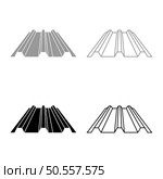 Roof metal rooftop steel profile sheets roofing concept ribbed corrugated metallic panel siding tile set icon grey black color vector illustration image simple solid fill outline contour line thin flat style. Roof metal rooftop steel profile sheets roofing concept ribbed corrugated metallic panel siding tile set icon grey black color vector illustration image solid fill outline contour line thin flat style. Стоковая иллюстрация, агентство Ingram Publishing / Фотобанк Лори