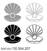 Pearl in seashell shell with pearlized inside open set icon grey black color vector illustration image simple solid fill outline contour line thin flat style. Pearl in seashell shell with pearlized inside open set icon grey black color vector illustration image solid fill outline contour line thin flat style. Стоковая иллюстрация, агентство Ingram Publishing / Фотобанк Лори