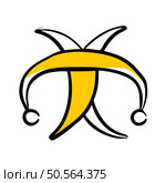 A simple and playful illustration of a jesters hat in a bold black outline with a bright yellow fill. Perfect for adding a touch of fun to projects related to entertainment. festivals. or even childhood. Стоковая иллюстрация, агентство Ingram Publishing / Фотобанк Лори