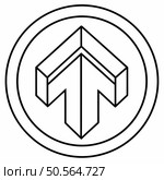 A minimalist black and white geometric icon. featuring a stylized arrow pointing upwards within a double circle. This design is ideal for representing growth. progress. and direction. Стоковая иллюстрация, агентство Ingram Publishing / Фотобанк Лори