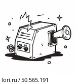 Hand drawn doodle illustration of a quirky. cartoon style AI device with a large speaker. Perfect for playful tech related designs. Стоковая иллюстрация, агентство Ingram Publishing / Фотобанк Лори