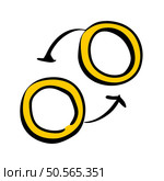 Simple hand drawn illustration of two yellow circles with black outlines. connected by arrows. representing a transfer or exchange concept. Perfect for presentations. websites. or social media posts. Стоковая иллюстрация, агентство Ingram Publishing / Фотобанк Лори