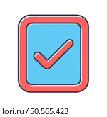 A colorful and modern checkmark icon in a square frame. Perfect for representing completion. approval. confirmation. or success in digital and print designs. Стоковая иллюстрация, агентство Ingram Publishing / Фотобанк Лори