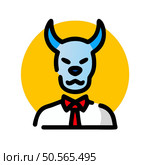 A playful. cartoon illustration of a person wearing a suit and a devil mask. This quirky design is perfect for adding a humorous touch to websites. social media posts. or presentations. Стоковая иллюстрация, агентство Ingram Publishing / Фотобанк Лори