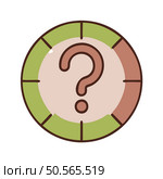 A simple and modern icon featuring a question mark inside a circle divided into segments. Ideal for websites. apps. and presentations requiring a visually appealing and easily recognizable symbol for queries. help. or support. Стоковая иллюстрация, агентство Ingram Publishing / Фотобанк Лори