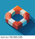 A simple. colorful illustration of a life preserver. rendered in a flat design with a long shadow. Perfect for adding a touch of whimsy and optimism to your designs. Стоковая иллюстрация, агентство Ingram Publishing / Фотобанк Лори
