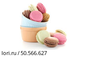 Colorful French Macarons on the white background. Стоковое фото, агентство Ingram Publishing / Фотобанк Лори