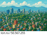 Addis Ababa Cityscape with Mountains and Dense Blocks. Стоковая иллюстрация, иллюстратор Максим Гребешков / Фотобанк Лори