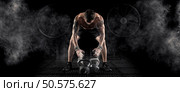 Sporty,Man,Workout,With,Kettlebell.,Sports,Banner.,Horizontal,Copy,Space. Стоковое фото, агентство Ingram Publishing / Фотобанк Лори