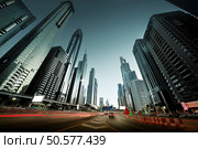  Sheikh Zayed Road in sunset time, Dubai, UAE. Стоковое фото, агентство Ingram Publishing / Фотобанк Лори