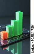 A dynamic 3D graph chart icon with rising bars in emerald green, floating above a dark interface, symbolizing business growth. Стоковое AI-видео, аниматор Sergey Grishin / Фотобанк Лори